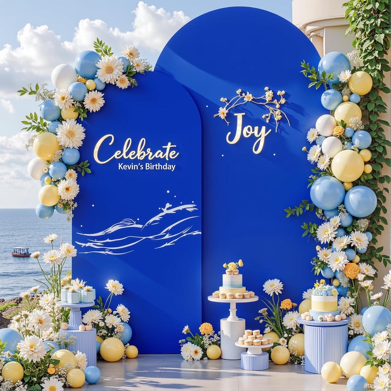 Suppromo Royal Blue Arch Cover 2 Set-7.2FT, 6FT Arch Backdrop Cover Spandex Fitted Birthday Party Arch Stand Covers Stretchy Backdrop for Baby Shower Bridal Shower Wedding Ceremony Banquet Photo Background - Image 3